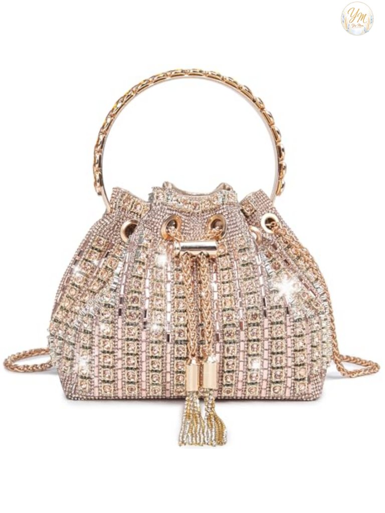 Evening Bag Rhinestone Clutch Crossbody Purse Sparkly Handbag Drawstring
